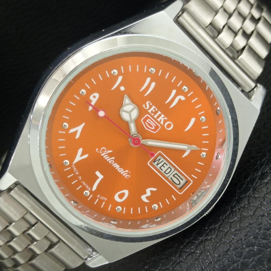 АВТОМАТИЧЕСКИЕ ВИНТАЖНЫЕ ВОССТАНОВЛЕННЫЕ SEIKO 5 6309A ЯПОНИЯ МУЖСКИЕ ОРАНЖЕВЫЕ ЧАСЫ a442568-1