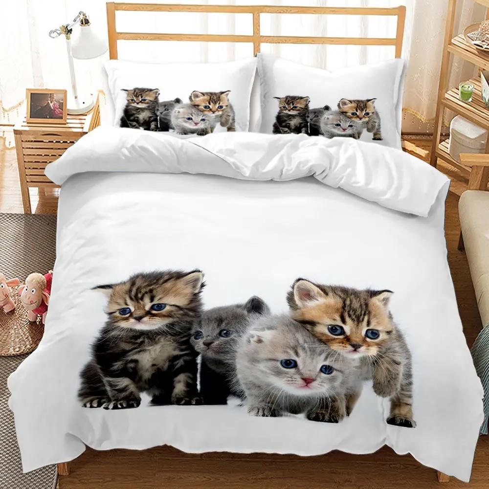 Cat Duvet Cover Cats and Dogs Play Christmas Animal Pet Bedding Set for Kids Teens Double Queen King Size Polyester Qulit Cover