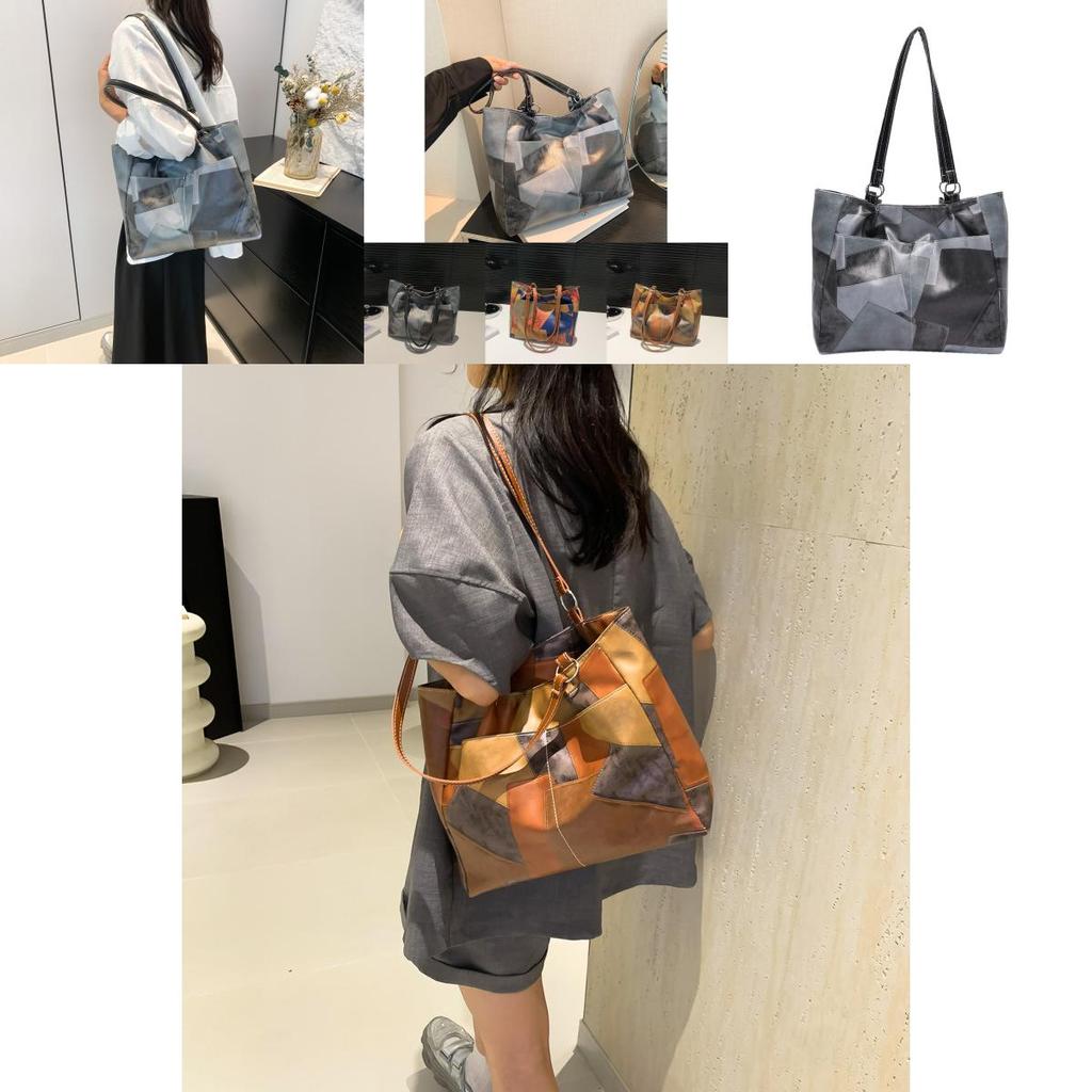 Fashionable Pu Tote Bag For Women In Cool Gray Blue And Brown Colors