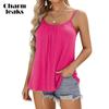 Women's Built In Bra Camisole Flowy Tank Top with Adjustable Straps Pleated Cami Fall Loose Tunic Tops S-3XL