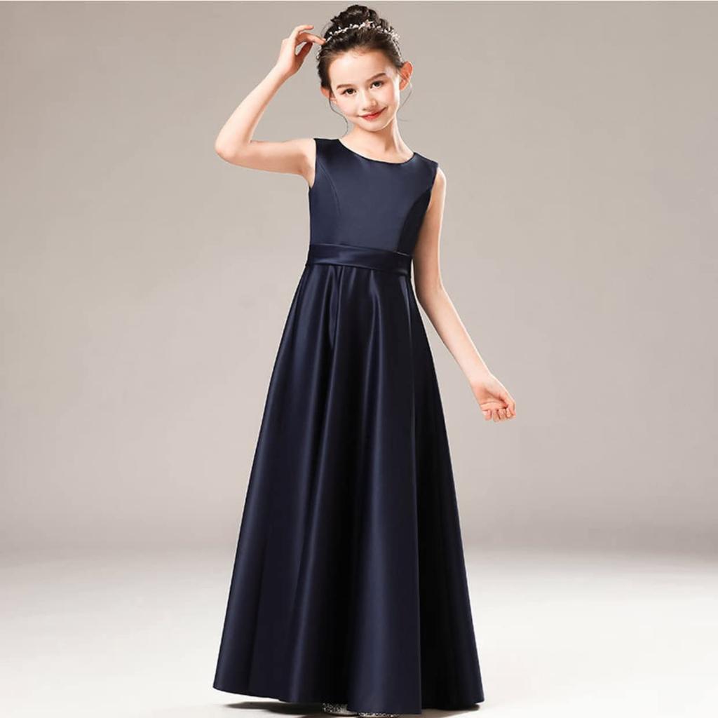Long Dress for Kids Piano Formal Plain Junior High [LIANFOR] Girls, Recital, Children's Dress, Satin, Elegant, Junior, School, Invitation, Concert,