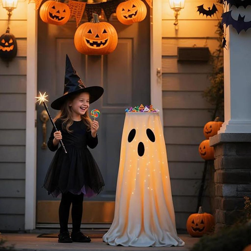 Candy Bowl Halloween with Light Ghost Decorations Cute Figurine for Yard Patio Indoor Bathroom Door Garden Kitchen Home Porch