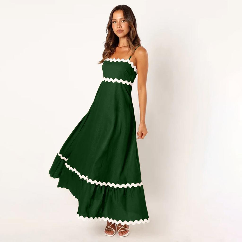 Летний стиль, сплошной цвет, кружево, элегантное платье с лямкой на шее, большие качели, платья