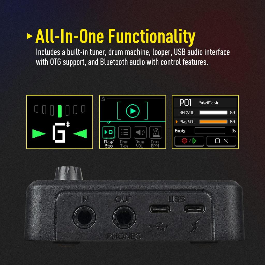 SONICAKE Pedal with Amp IR Cabinet Stereo OTG USB Audio Bluetooth LCD Color Lithium Pocket Master Multi-Effects Guitar/Bass Modeling, Simulation,