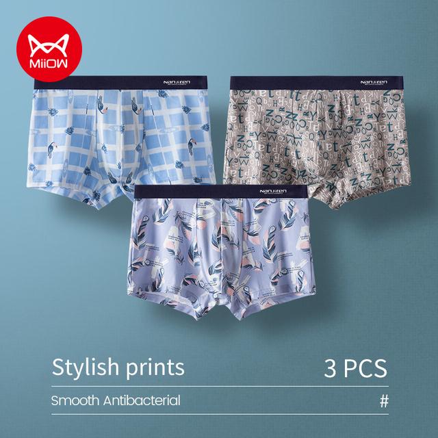 MiiOW 3 шт. молодежное нижнее белье с принтом, мужские трусы-боксеры, удобная дышащая нижняя одежда, сексуальные трусы-боксеры, шорты, мужские трусы, мужские