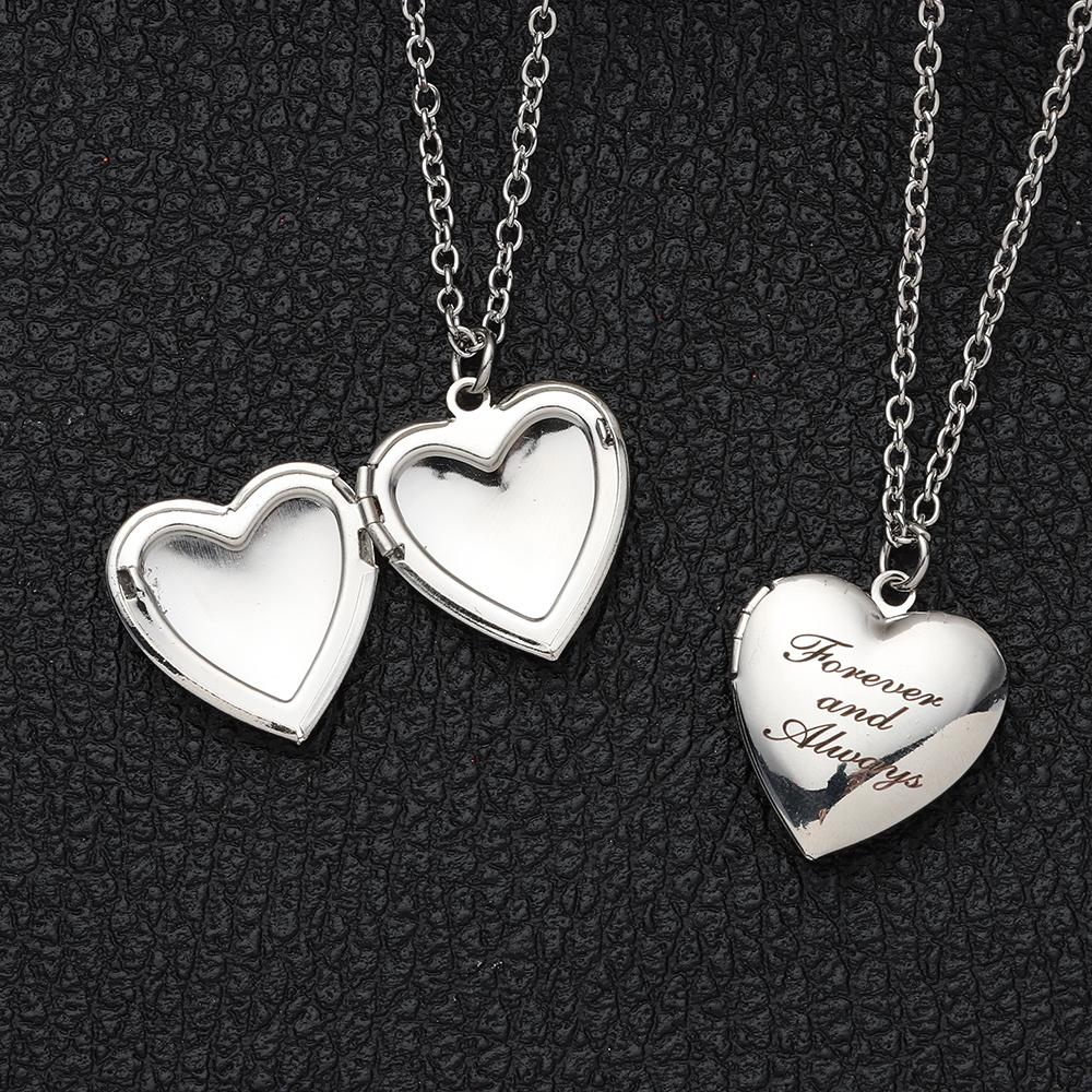 In My Heart Jewelry Forever and Always Chain Pendant Necklace Heart Shaped Photo Picture Locket