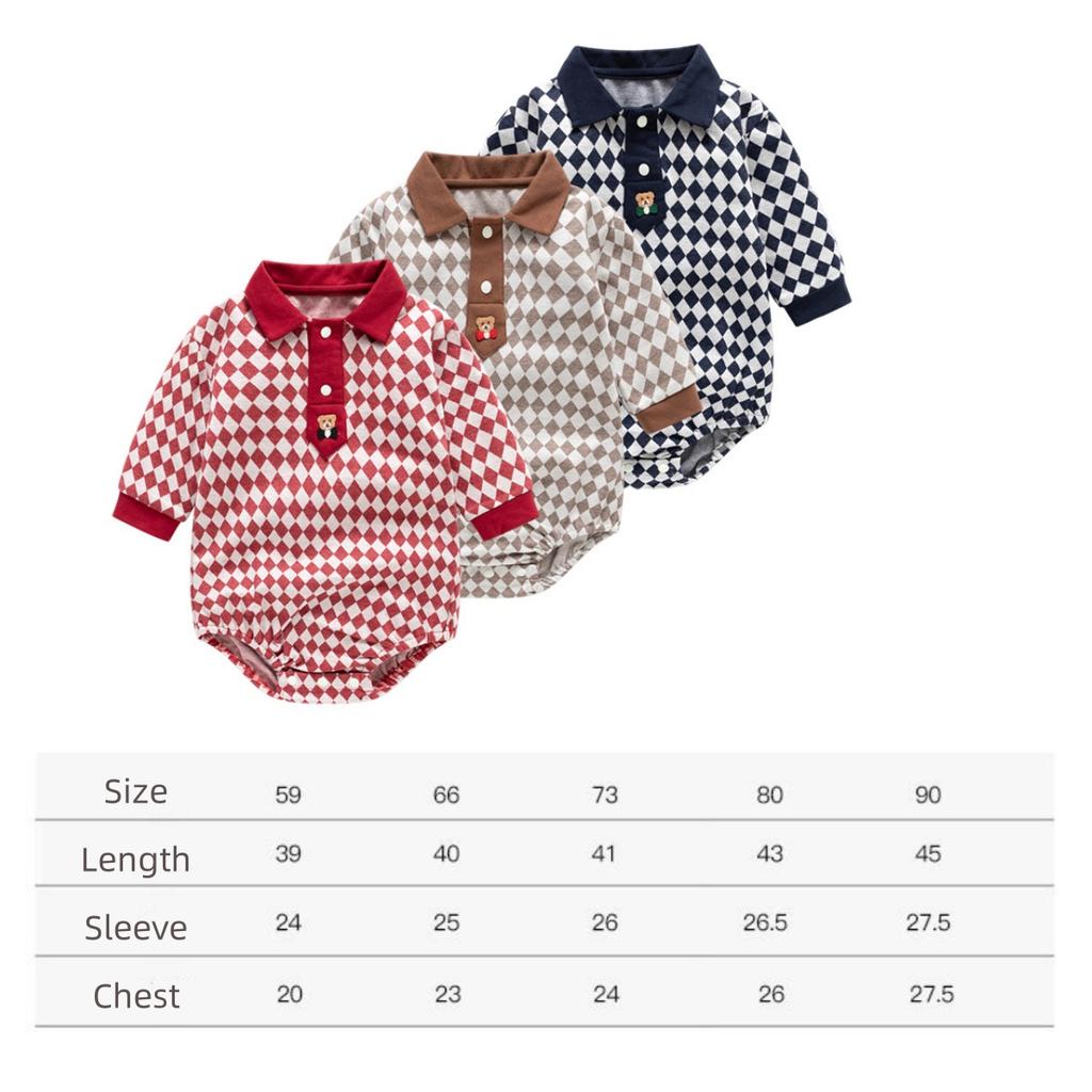 Boys Girls Plaid Onesie Newborn Long Sleeved Romper Soft Comfort Newborn Clothing