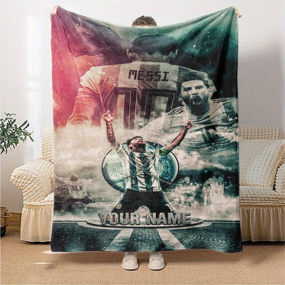 Football Messi Customize Text Blanket Lightweight Customizable Blanket Comfortable Versatile for Seaside Home Decor Livingroom Nap All-Season Use