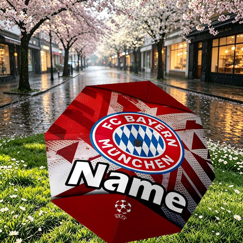 Custom Name Personalized FC Bayern Print Umbrella, Auto Open Close, 8‑Rib Sturdy Frame, Commute Camping Hiking Use, Birthday Gift