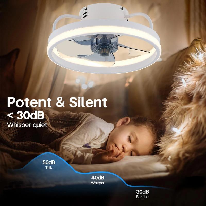 Smart Ceiling Fan with Lights for Home, Lamp with Remote Control, Bedroom Invisible Air Sheets, Silent, 33cm, 55W
