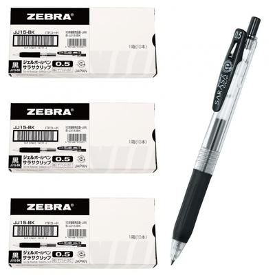 Гелевая шариковая ручка Zebra, зажим Sarasa 0,5 мм, черная, 30 шт. JJ15-BK-30AZ