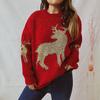 Autumn and Winter Loose Gold Thread Jacquard Deer Pattern Round Neck Long Sleeved Christmas Sweater Knitted Pullover 3563 EMA