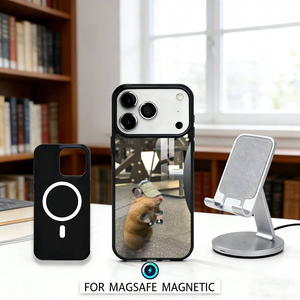 Cute G-Gym H-Hamster Phone Case Magnetic For iPhone17 16 15 14 13 12 Pro Max For Magsafe Wireless Charging Cover