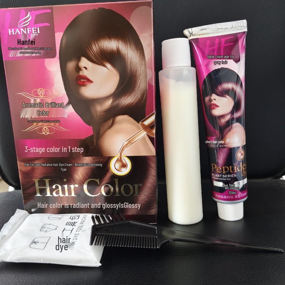 Han Fei Peptide Hydrating Ammonia-Free Dye - Vibrant Color, Long-Lasting Fragrance, Plant-Based Gray Coverage, Soft Finish, Black Tea, 120ml.