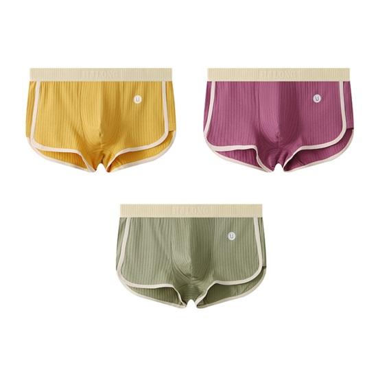 Men Boxer Underwear Mid-rise Elastic Waistband Color Shorts Ribbed Briefs U-convex Patchwork Panties Daily Wear