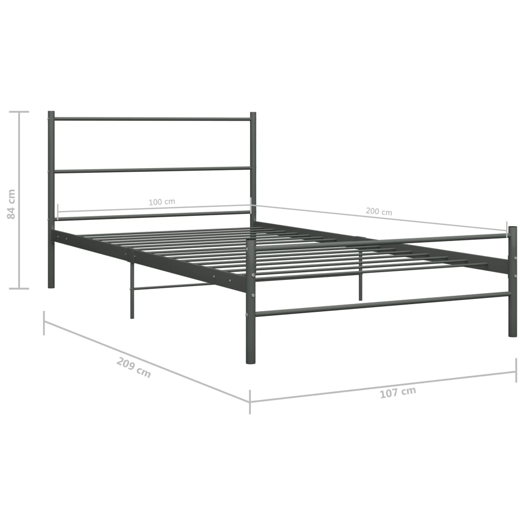 Single Bed Frame Grey Metal 100 * 200 cm