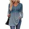 Women's Casual Fashion V-Neck Button Retro Floral Print Long Sleeve Top