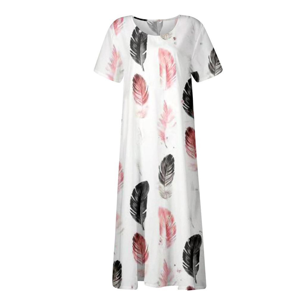 Fashion Women's Summer Round Neck Casual Fashion Printed Pullover Short Sleeve  Dress