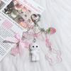 Creative Cute Flocked Kitten Strawberry Pendant Keychain Sweet Animal Keyring Backpack Decoration Accessories Best Friend Gifts