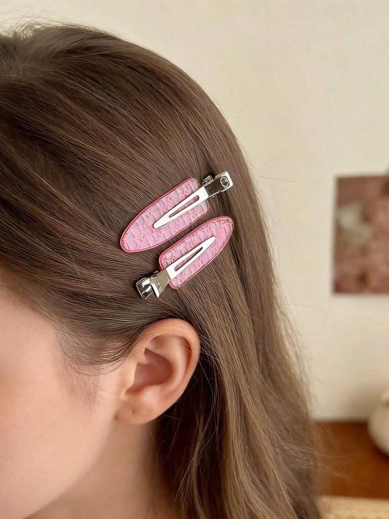 DIOR 2 Pcs Pink Transparent Logo Hair Clips Metal Alligator Barrettes Fashion Women Bangs Hair Accessories Daily Decor