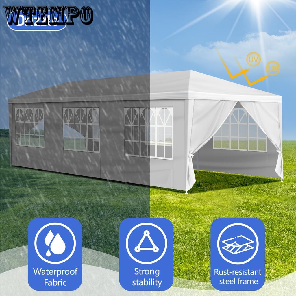 Просторная уличная палатка для вечеринок размером 10x30 футов — водонепроницаемый навес, 8 съемных боковин, идеально подходит для патио, свадеб, беседок, мероприятий на заднем дворе и собраний