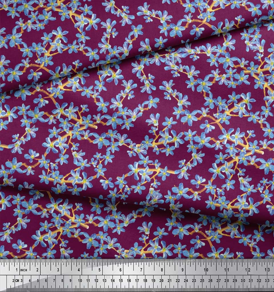 Soimoi Черная поли ткань крепа Не забудь меня, ткань с цветочным принтом Буша 1 ярд 42 дюйма