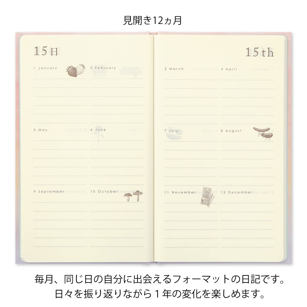 MIDORI 12898006 Diary with 12-Month Spreads, Pink