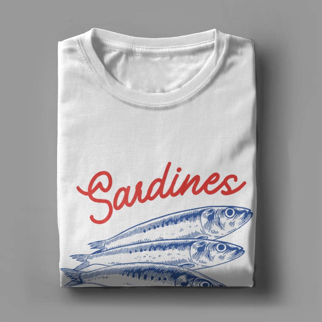 Мужские футболки Les Sardines Fisherman Aesthetic Coastal Fish Fun Хлопковая футболка с коротким рукавом Футболка с круглым вырезом Топы больших размеров
