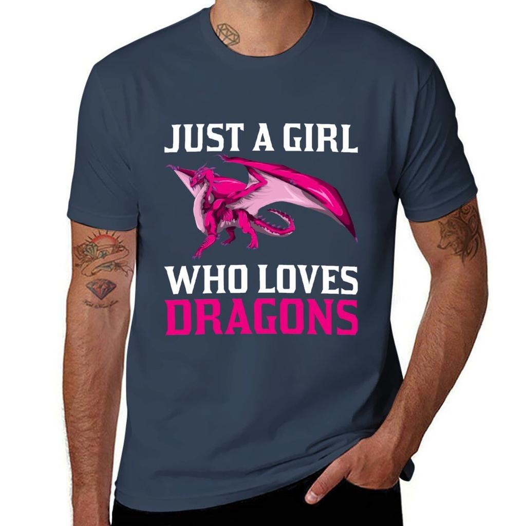 Just A Girl Who Loves Dragons TShirt Soft Casual Short Sleeve Cotton Tee