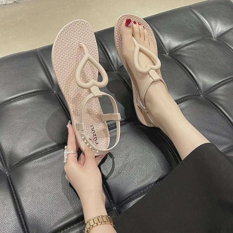 Женские летние сандалии на плоской подошве в форме сердца - повседневные пляжные шлепанцы в стиле феи