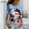 Узор Санта-Клауса и Снеговика Женские футболки в уличном стиле Осень-зима с длинным рукавом 3D-принт Рождественский стиль Женские повседневные топы