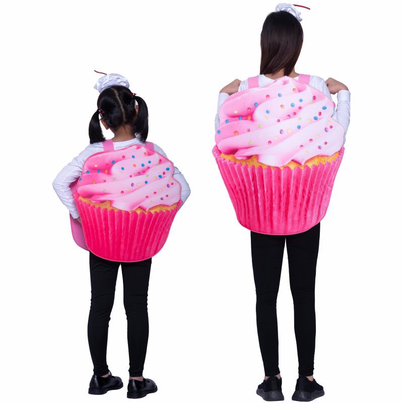Colorful ice cream cake cups, role-playing costumes, adults