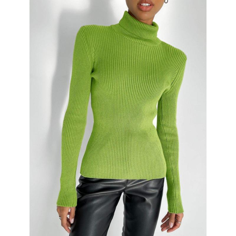 Женский удлиненный свитер с высоким воротом, осенне-зимняя трикотажная рубашка с узким воротом, свитер-пуловер