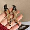 Ретро Осень и Зима Преувеличенная Металлическая Цепь Длинная Кисточка Клипса для Уха Черный Хрусталь Стразы Серьга Серьги для Женщин