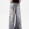 Printed Baggy Jeans Men Women Casual Baggy Straight Denim Pants High Street Wide Leg Y2K Blue Jean