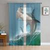 Ocean Wave Spray Shark Chiffon Sheer Curtains For Living Room Home Decoration Window Voile Tulle Curtain Drapes