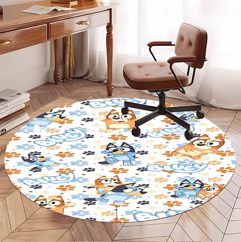 Bluey Pattern Round Rug, Indoor/Outdoor Mat, for Picnic, Gameroom, Bedroom, Office, Living Room, Home Decor Carpet, Birthday Gift