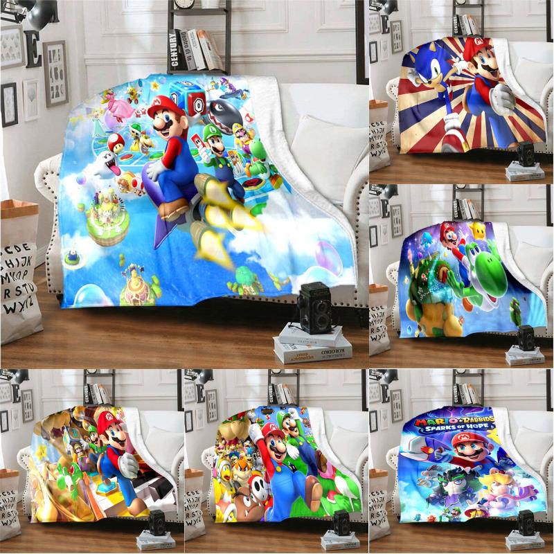 Мультяшное одеяло Mario Bros Мягкое Уютное Пледы для Дивана Фланелевые Одеяла для Взрослых
