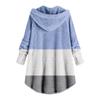 Women Plus Size Button Plush Tops Hooded Patchwork Loose Cardigan Wool Coat Winter Jacket