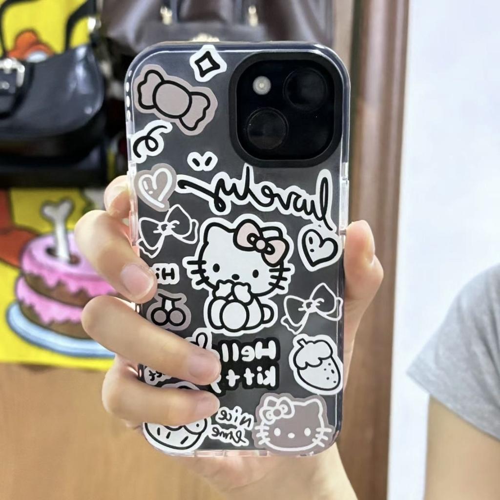 Мультяшный котенок 15plus/14PRoMax подходит для чехла мобильного телефона Apple iPhone12/13 с черным краем, противоударный 678p.