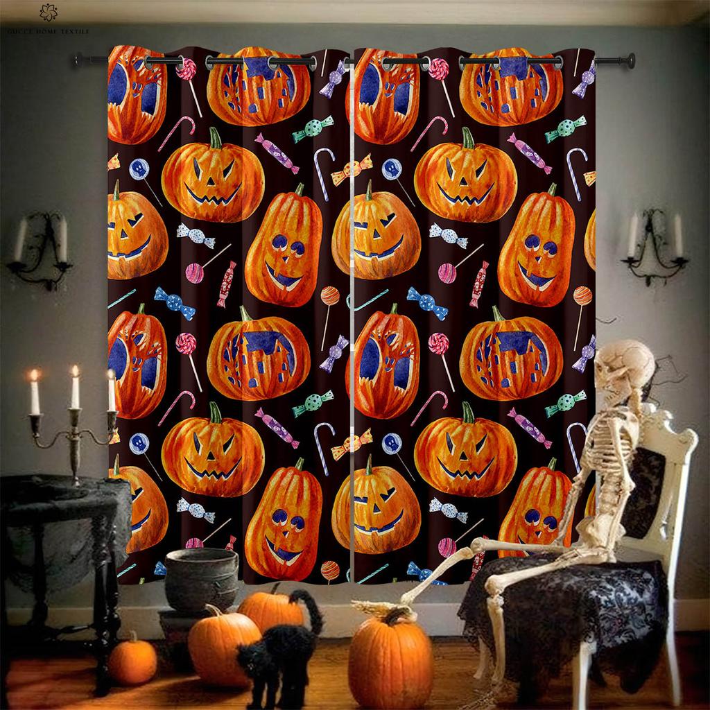 Карточные Хэллоуинские Занавески для Окон, Ужасный Узор с Тыквой и Призраком, Спальня, Ресторан, Вечеринка, 2 шт.