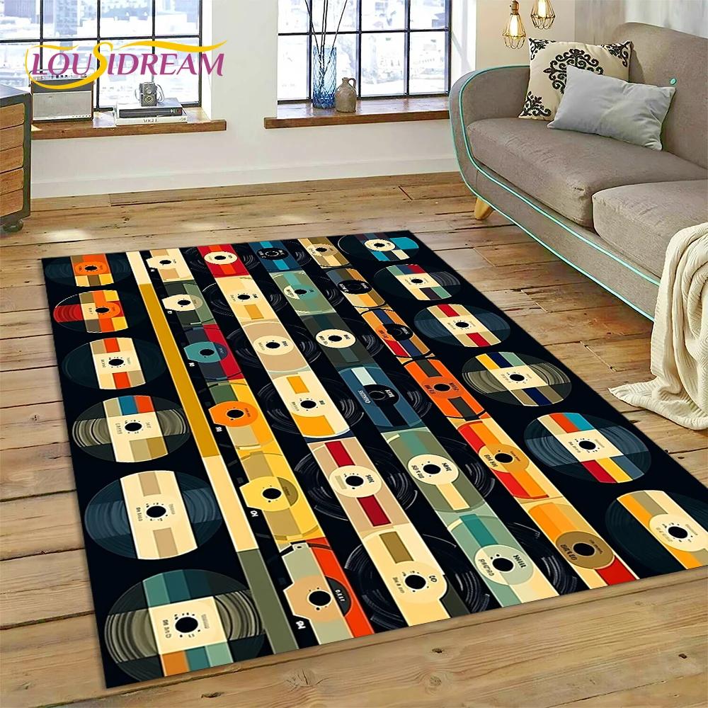 Retro Music Cassette Tape CD Design Area Rug–Non-Slip Carpet for Bedroom Living Room | Home Sofa Decor, Vintage Audio Floor Mat