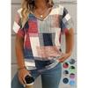 Women's T-shirt Summer Fashion Short Sleeved Top V-neck Daily T-shirt and 3D Checkered T-shirt