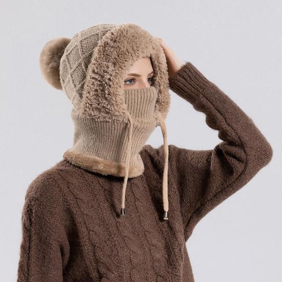 Women Winter Cycling Balaclava Hat with Integrated Scarf Thick Warm Stretchable Windproof