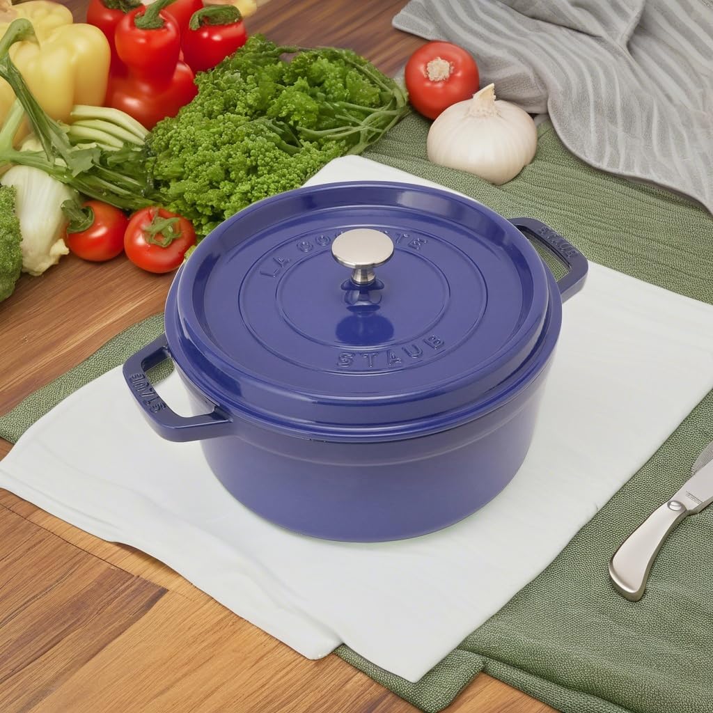 Staub Pico Cocotte Круглый 24 см Королевский Синий литой эмалированный горшок ручной работы Безопасен для духовки