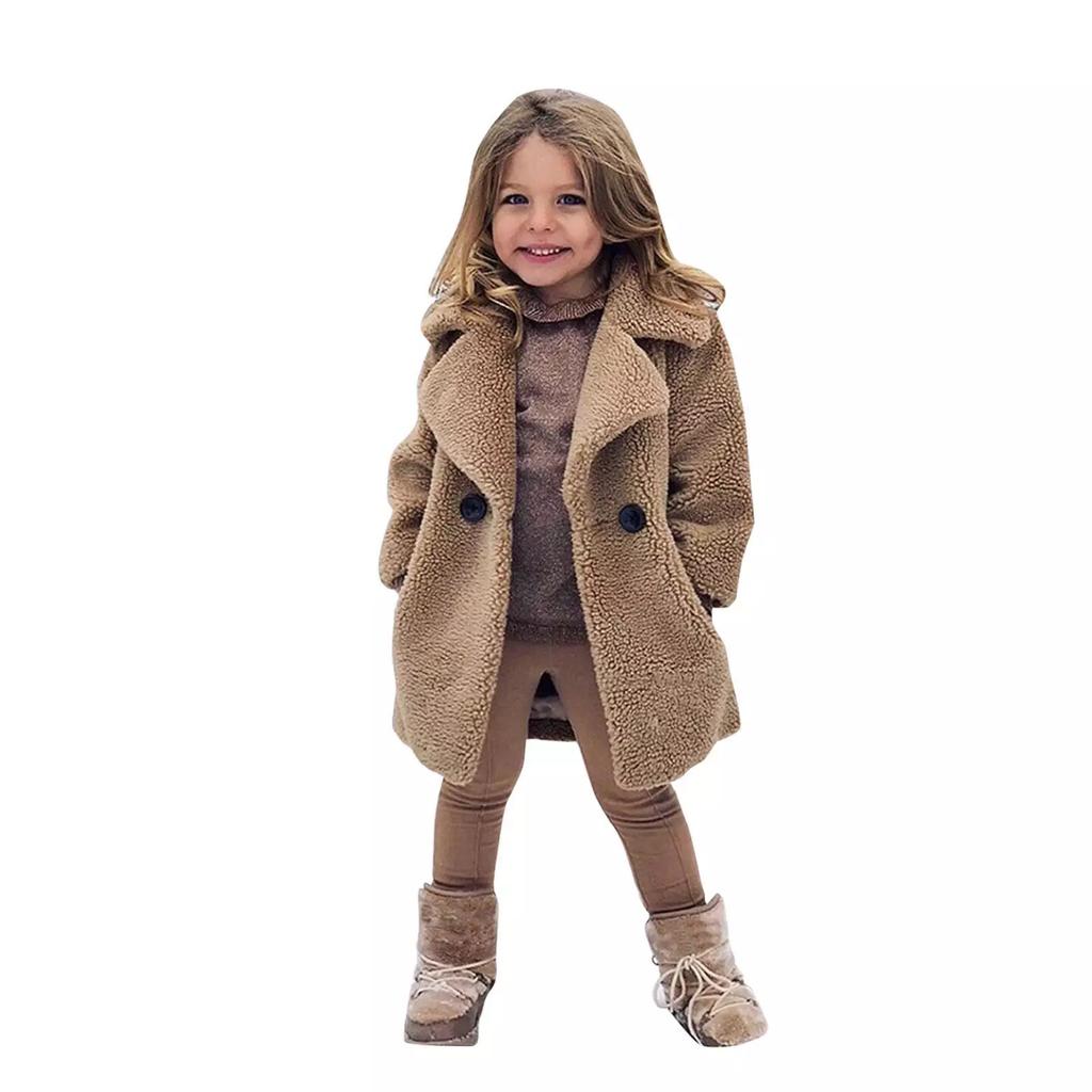 Girls Winter Warm Faux Fur Coats Kids Turndown Collar Outerwear Children Solid Colour Overcoat Casual Outer Clothing