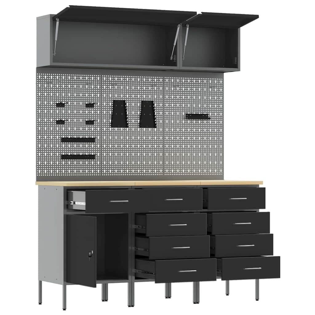 Work Cabinet Set with Drawers and Storage 8 Pieces Black