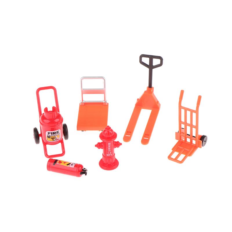 1 Set Dollhouse Simulation Fire Hydrant Handling Tool Miniature Hand Trolley Forklift Mini Platform Cart Toy Construction Props