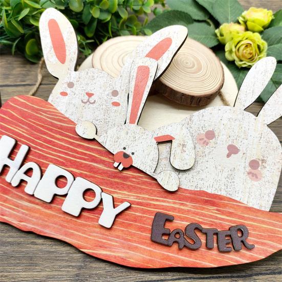 Easter Hanging Tag Pendant Cartoon Rabbit And Carrot Shape Hanging Colorfast Reusable Wooden Thick Anti-crack Porch Garden Door Decoration Sign