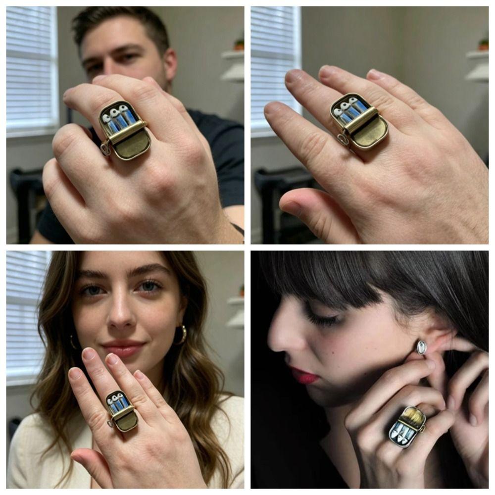 Unique Sardines Finger Ring Gold Silver Fun Rings Fashionable Sardine Can Rings Women Men